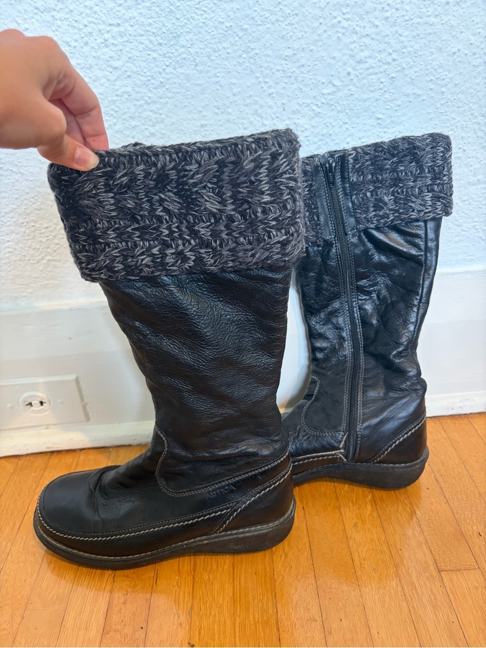 Women's Black Tall Boots with Knit Cuff
